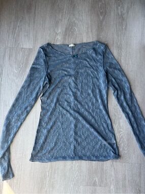 Intimately Free People Blue Lace Mesh Long Sleeve Top Coquette Y2K Romantic